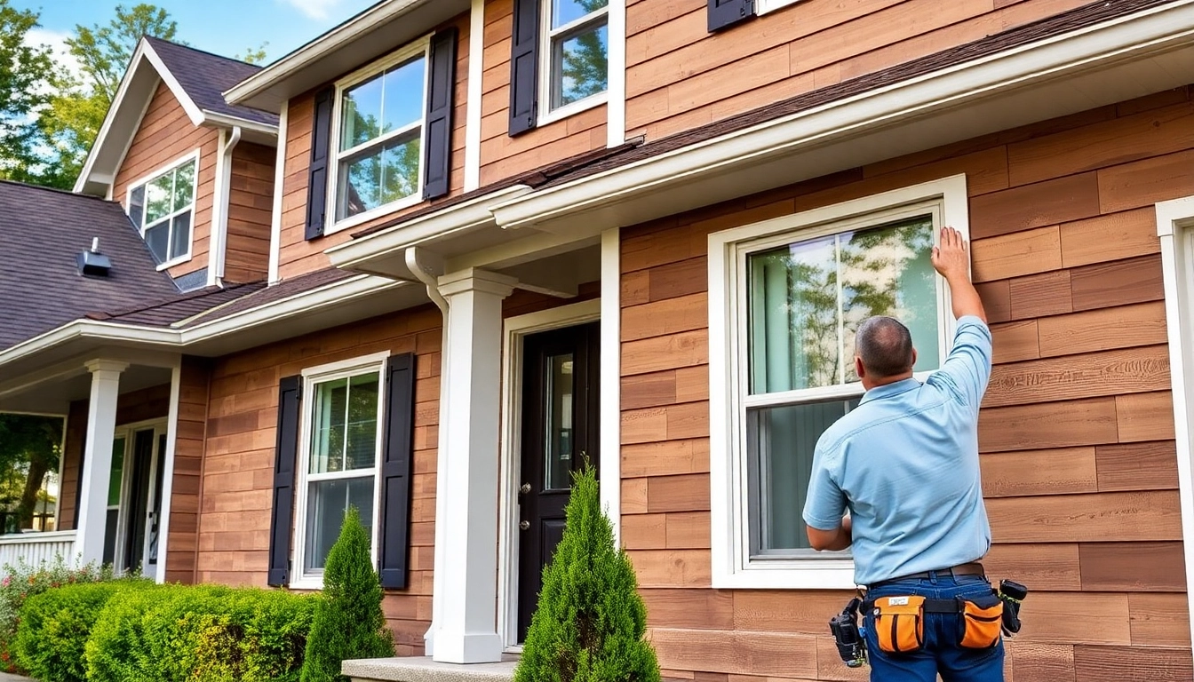 Siding contractor installing durable vinyl siding on a house exterior, showcasing quality craftsmanship and materials.