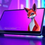 A futuristic AI chat interface featuring a seductive fox character with neon lighting and realistic textures.