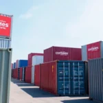 Efficient container rental services showcasing secure shipping containers ready for delivery at a modern site in the UK.