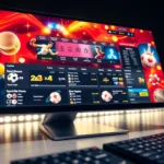An online sportsbook and casino platform with colorful betting options and sports icons on a digital screen.