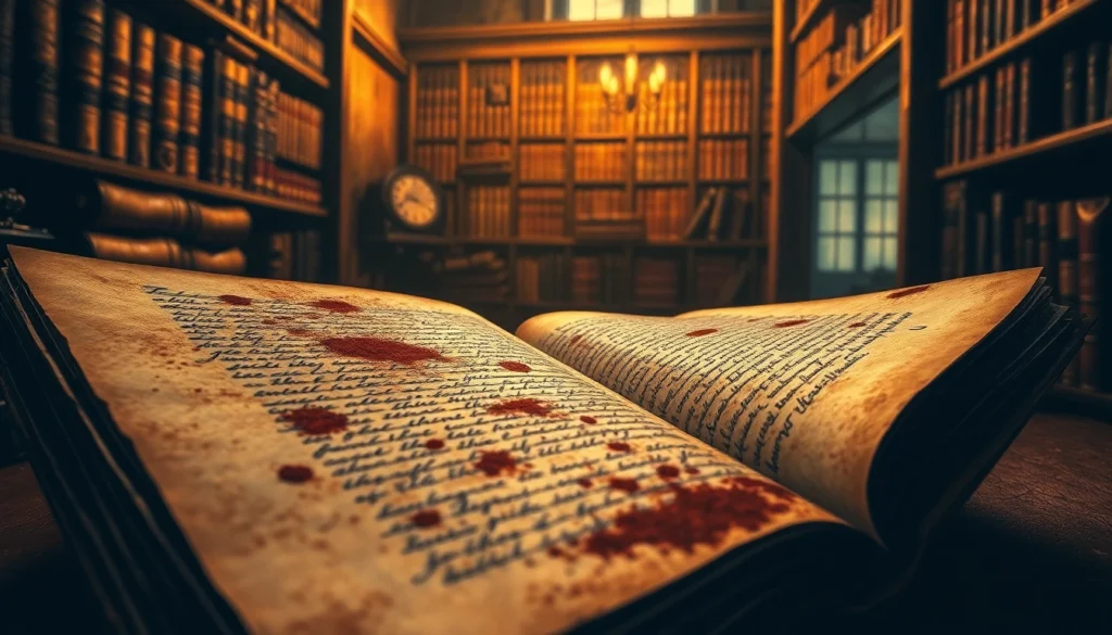An old manuscript stained with dirt, blending into a modern adult-themed scene in a vintage library setting.
