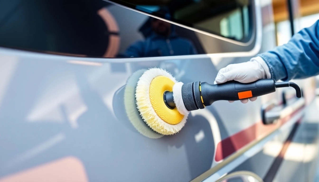 High-quality Wohnmobil Politursiegelung applied by expert to a gleaming campervan, showcasing