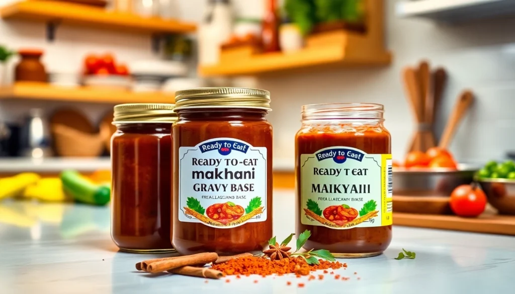 High-quality Ready to Eat Makhani Gravy Base showcased with spices and cooking ingredients for