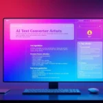 Illustration of AI text converter tools interface showing natural language processing features